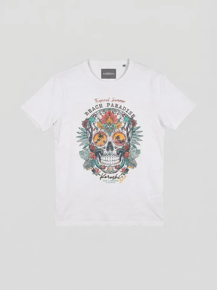 KOROSHI Camiseta miel / verde claro / rojo claro / blanco