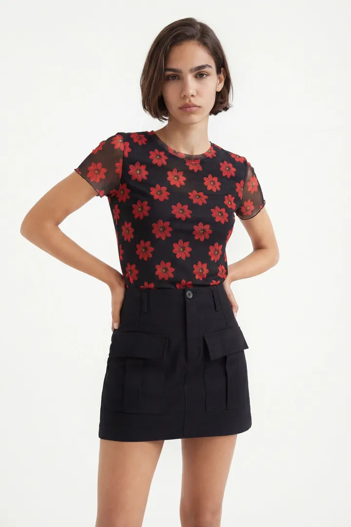 Desigual, Falda corta slim, Algodon, Negro, L