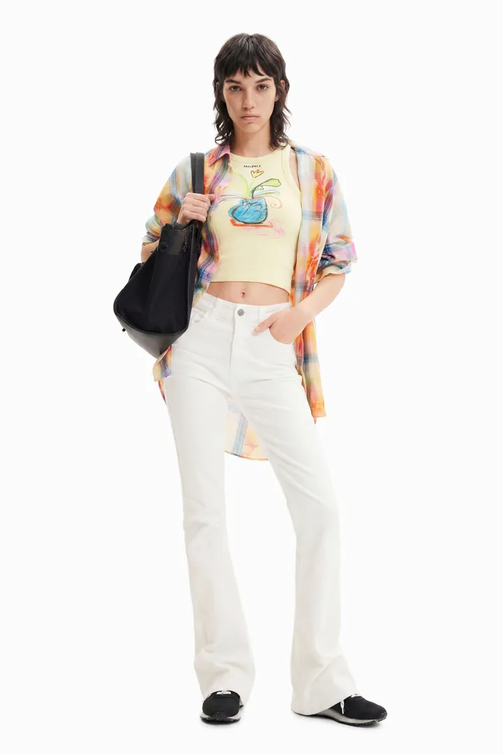 Desigual, Vaqueros Flare long, Algodon, Blanco, 34
