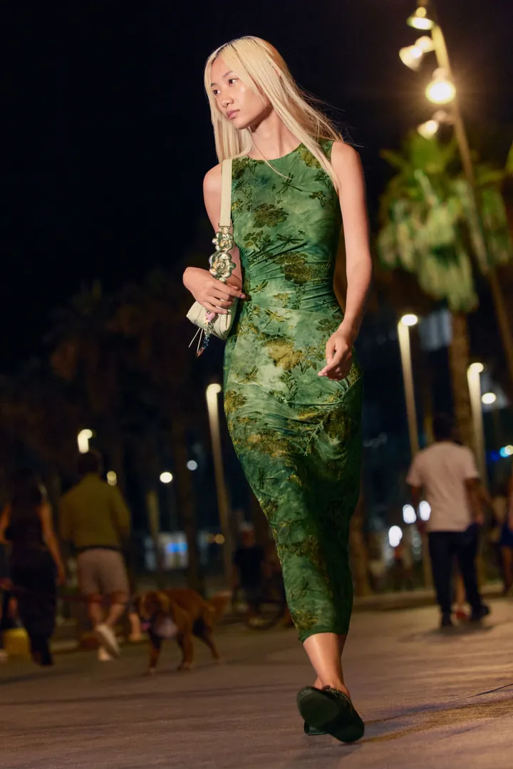 Desigual, Vestido Flocado Midi, Mujer, Poliester, Verde, L
