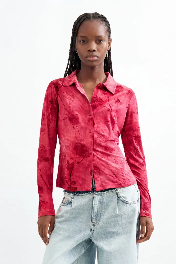 Desigual, Camisa flocada, Mujer, Poliester, Rojo, L