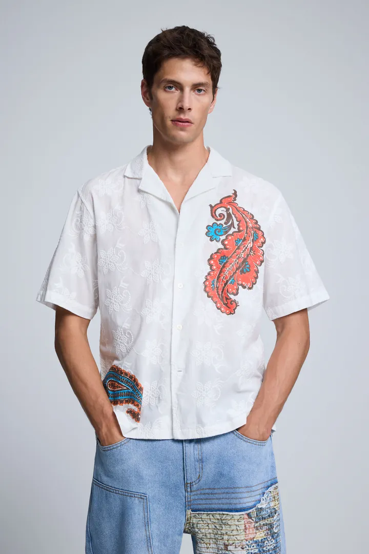 Desigual, Camisa Manga Corta Estampada, Hombre, Algodon, Blanco, L