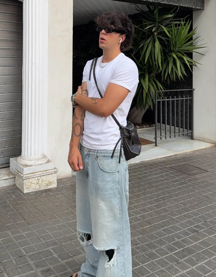 Bershka Camiseta Manga Corta Roll Up Hombre L Blanco