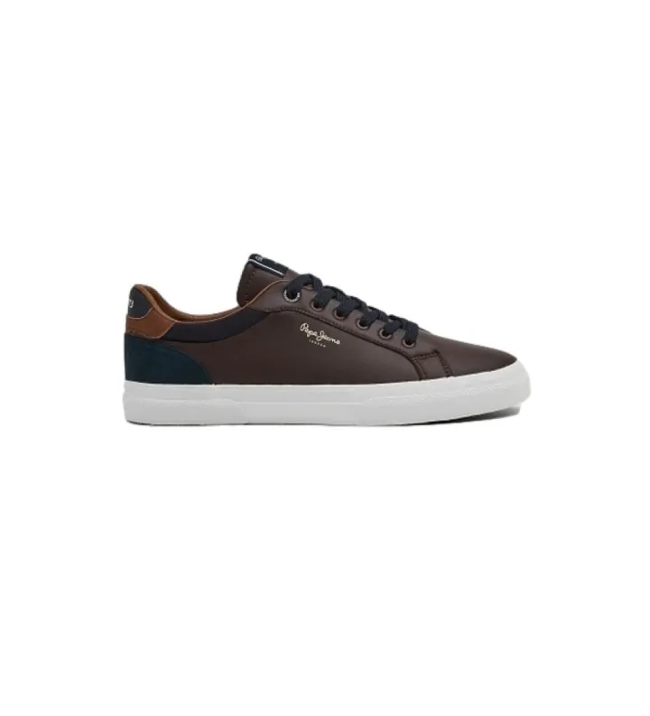 Pepe Jeans para hombre. PMS30839 Zapatillas De Piel Kenton Court Marrón (44), Plano, Cordones, Casual
