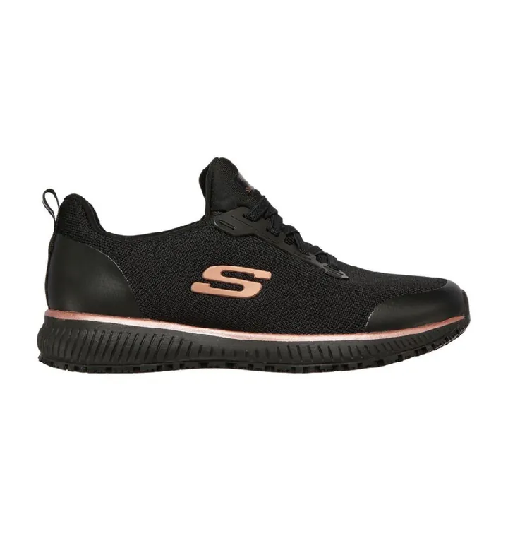 Skechers para mujer. 77222EC Zapatillas Work Slip-Resistant: Squad negro (36), Plano, Cordones, Casual, Deportivo