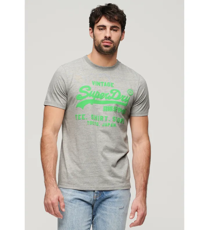 Superdry para hombre. M1011922A Camiseta flúor con logo Vintage gris (M), Casual, Algodón, Manga corta