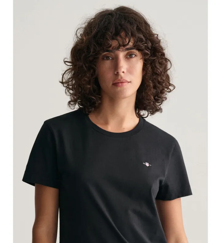 Gant para mujer. 4200200 Camiseta Shield negro (L), Casual, Algodón, Manga corta