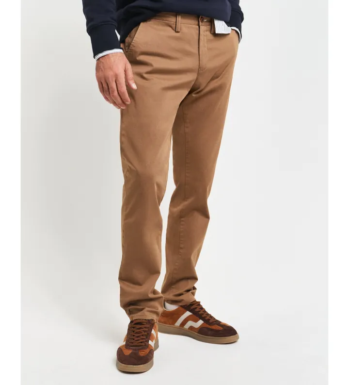 Gant para hombre. 1505221 Pantalón chino Slim Fit De Sarga marrón (32/34), Casual, Algodón