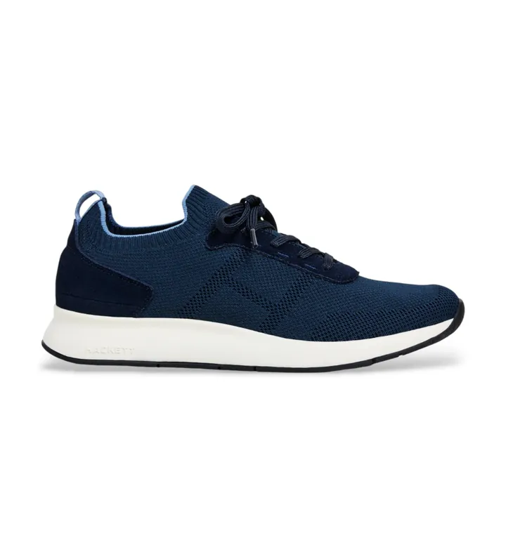 Hackett London para hombre. HMS200110 Zapatillas Runner Knit marino (42), Plano, Cordones, Casual