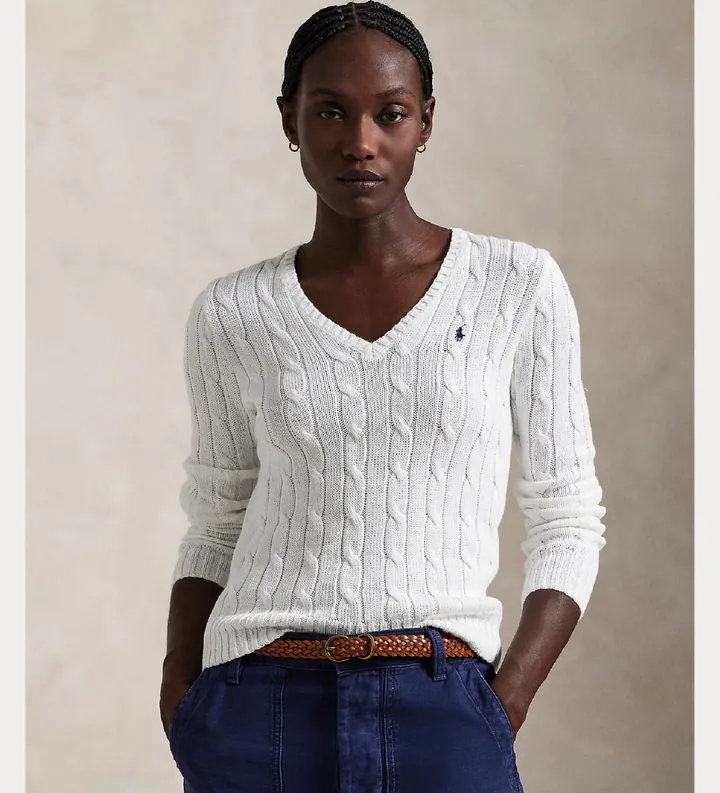 Polo Ralph Lauren para mujer. 211971870003 Jersey de algodón en punto de ochos blanco (L), Casual