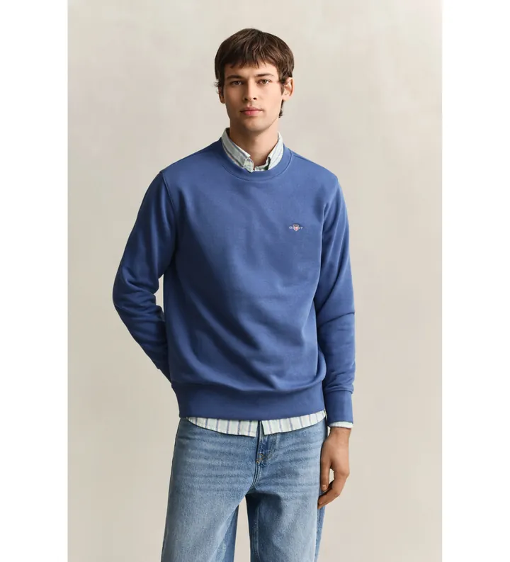 Gant para hombre. 2006065 Sudadera Shield de cuello redondo azul (L), Casual, Algodón