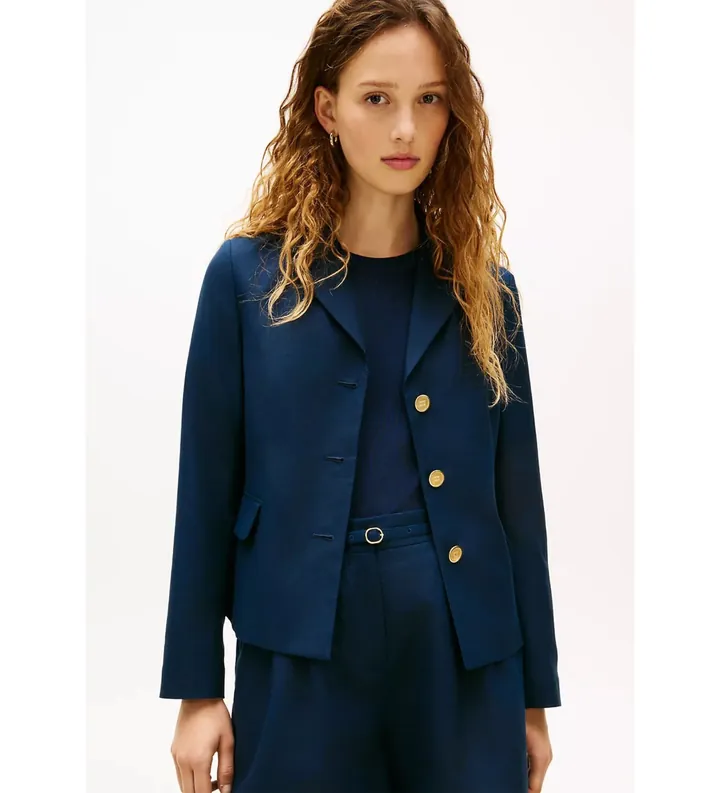 Tommy Hilfiger para mujer. WW0WW49335 Americana de corte slim con botones dorados marino (34), Casual, Poliéster