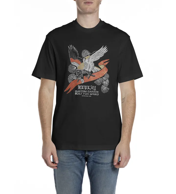 Replay para hombre. M3430.000.23608P TShirt (L), Negro, Casual, Algodón, Manga corta