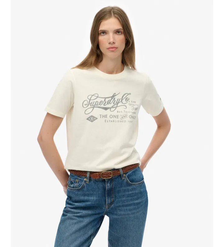 Superdry para mujer. W1011850A Camiseta Insutry Worker beige (L), Casual, Algodón, Manga corta
