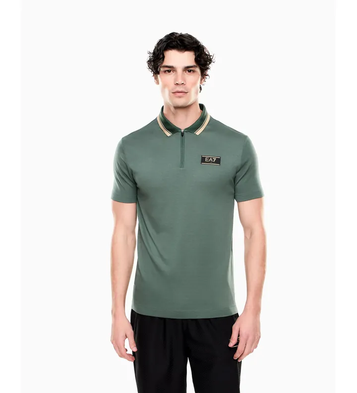 EA7 para hombre. 7M001333_AF13739 Polo Premium Label cilantro (L), Azul, Casual, Viscosa, Manga corta