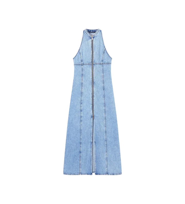 A|X Armani Exchange para mujer. XW002261AF21338MB001 Vestido Denim azul (L), Casual, Algodón, Sin mangas / Tirantes