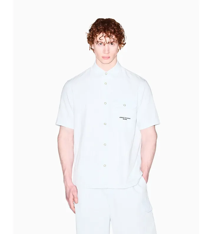 A|X Armani Exchange para hombre. XM002266AF22638FB380 Camisa de algodón blanco (L), Casual, Manga corta