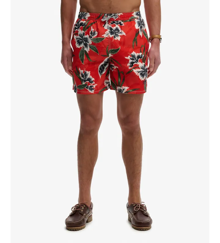 Superdry para hombre. M3010264A Bañador Hawaiian Print 16 rojo (L), Beachwear, Poliéster Reciclado