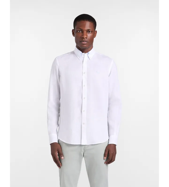 Harmont & Blaine para hombre. CRQ014010883B Camisa de lino puro y corte regular blanco (L), Casual, Clásico, Manga larga