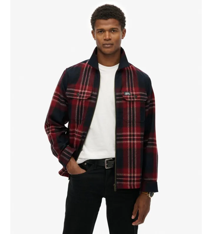 Superdry para hombre. M4011063A Sobrecamisa Wool Miller Zip rojo (XL), Casual, Lana