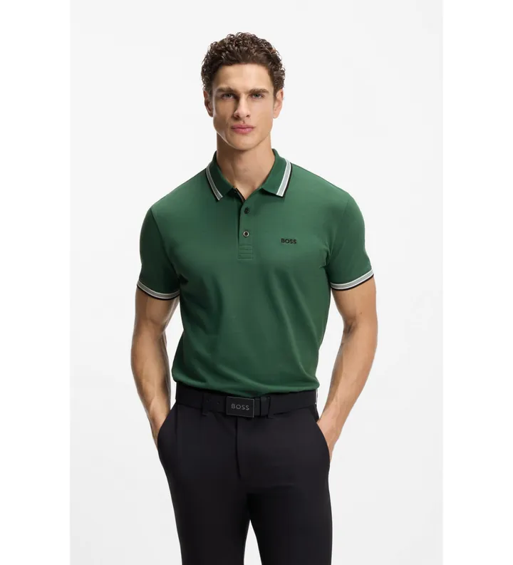 BOSS para hombre. 50469055 Polo Paddy verde oscuro (L), Casual, Algodón, Manga corta