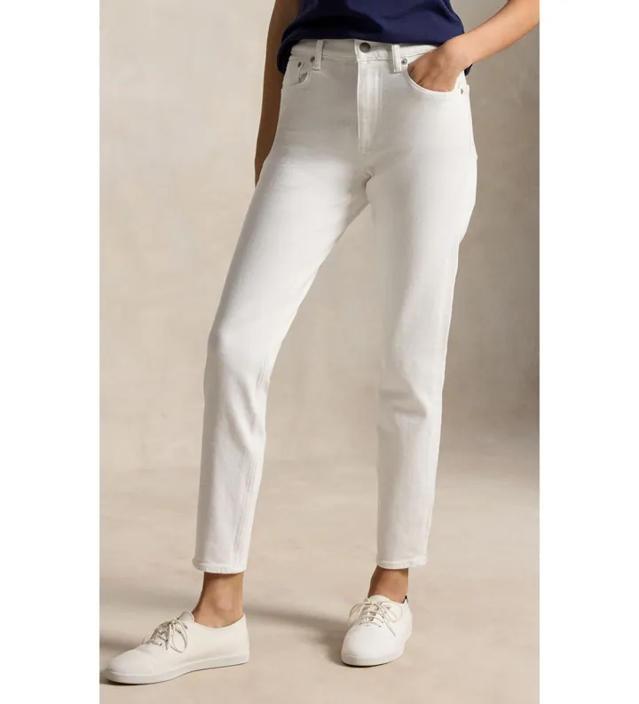 Polo Ralph Lauren para mujer. 211970682001 Jeans elásticos Parkside Active Taper blanco (24/30), Casual, Algodón, Denim