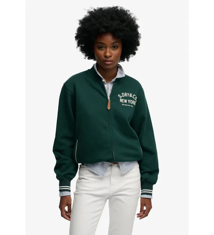 Superdry para mujer. W2012594A Cazadora Country Club Bomber verde (M), Casual, Algodón, Manga larga
