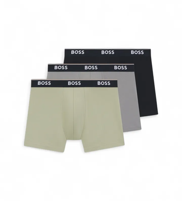BOSS para hombre. 50554694 Set 3 Bóxers Power verde, gris, negro (L), Homewear, Multicolor, Algodón