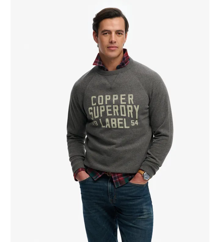 Superdry para hombre. M2014474A Sudadera Merchant Vintage gris (L), Casual, Algodón, Manga larga