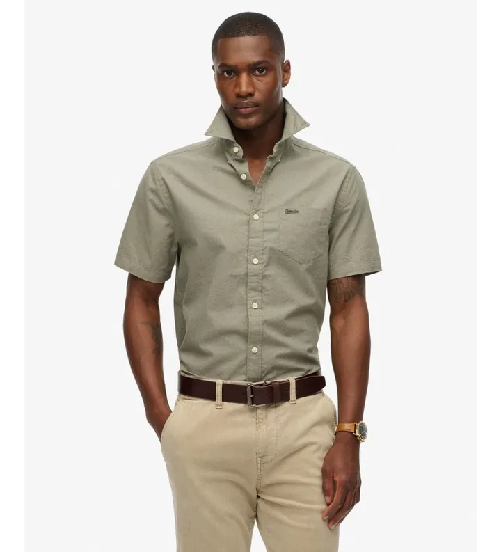 Superdry para hombre. M4011093A Camisa City Cotton Linen verde (L), Casual, Algodón, Manga corta