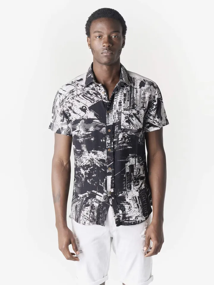 KOROSHI Camisa  negro / offwhite