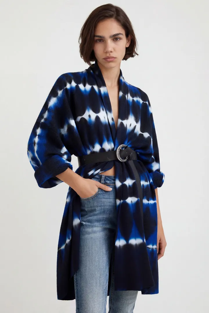 Desigual, Chaqueta abierta punto tie-dye, Azul, L