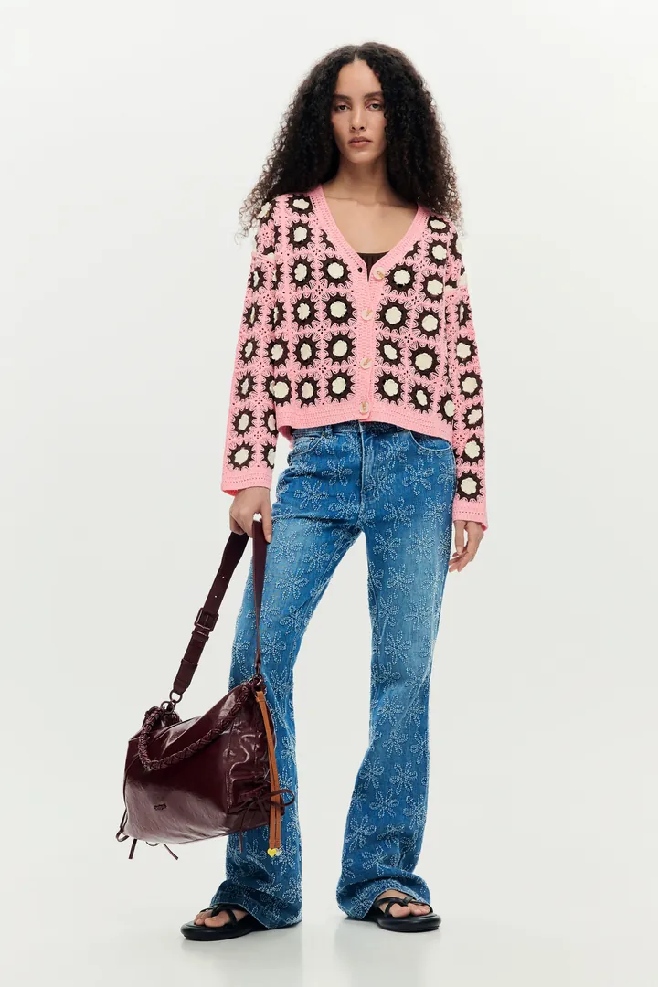 Desigual, Cárdigan crochet rosa, Mujer, Rojo, L
