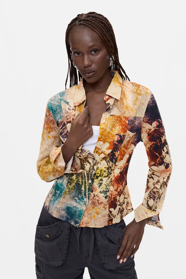 Desigual, Camisa Estampada, Mujer, Algodon, Azul, L