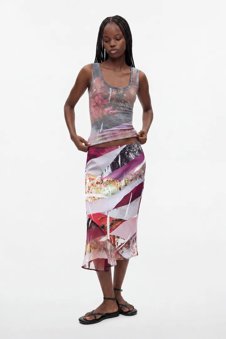 Desigual, Falda Estampada Asimétrica, Mujer, Poliester, Negro, L