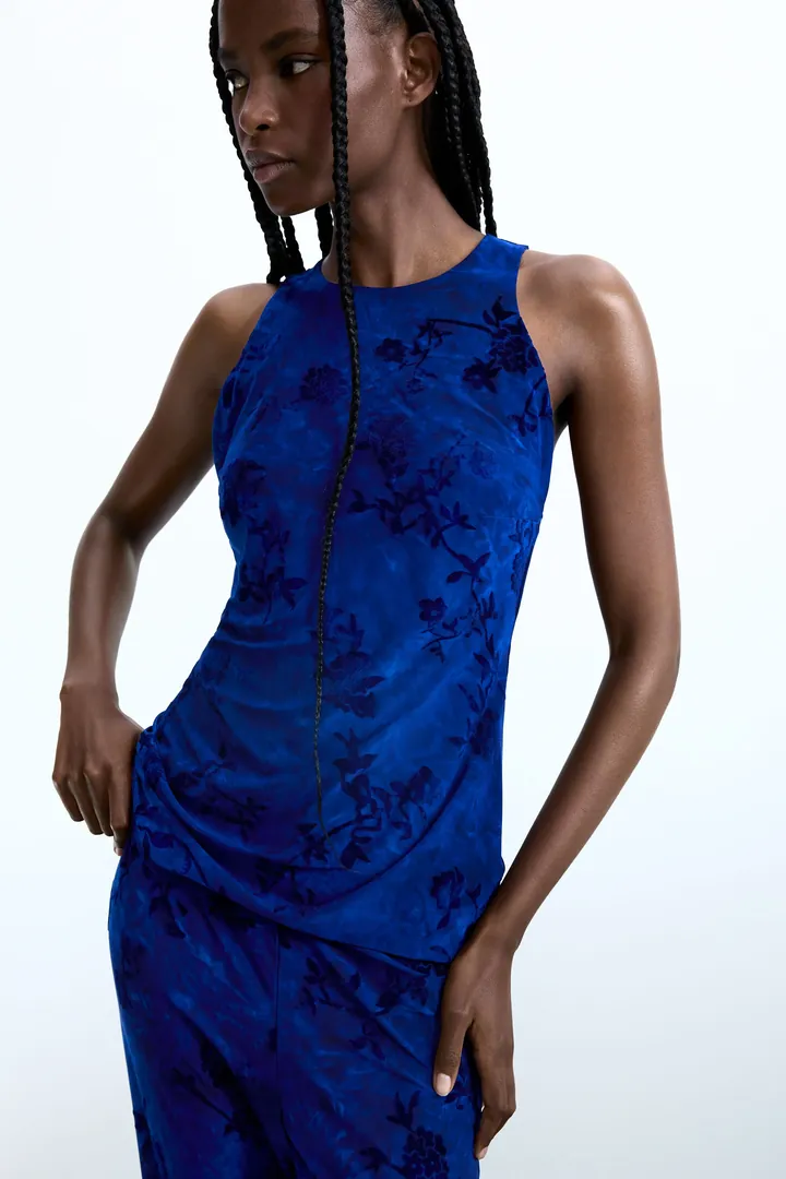 Desigual, Top jardín nocturno, Mujer, Poliester, Azul, L
