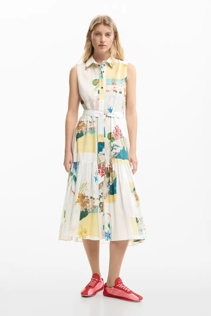 Desigual, Vestido camisero postales, Mujer, Azul, L
