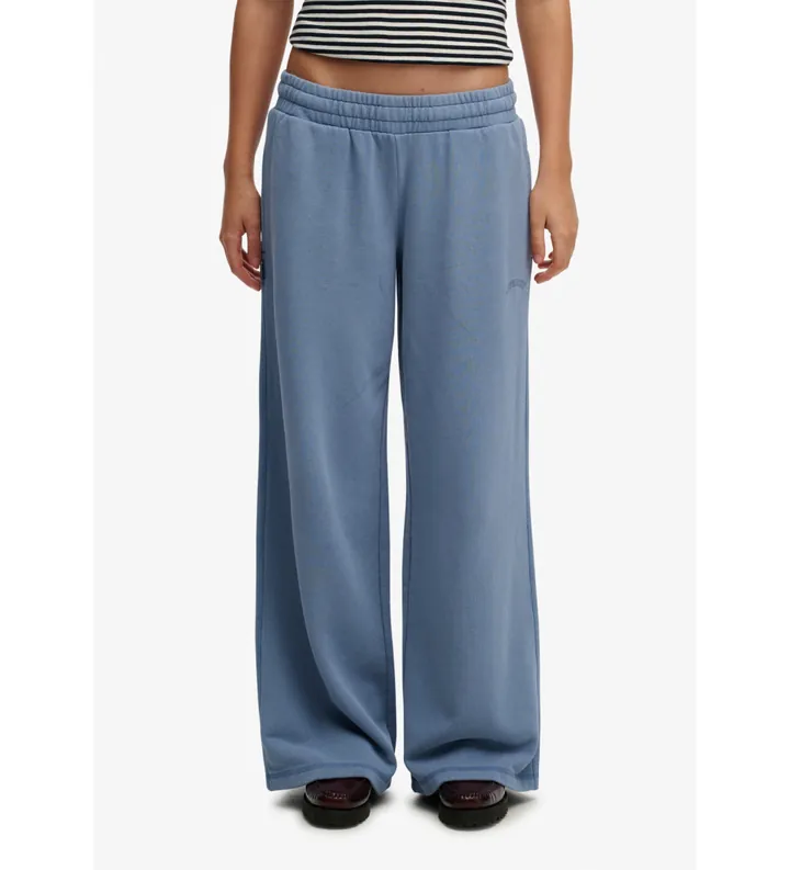 Superdry para mujer. W7011286A Pantalón Jogger Essential Logo Wide Leg azul (L), Casual, Algodón