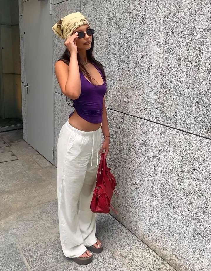 Bershka Pantalón Cintura Elástica Mujer 10-12 Blanco Roto