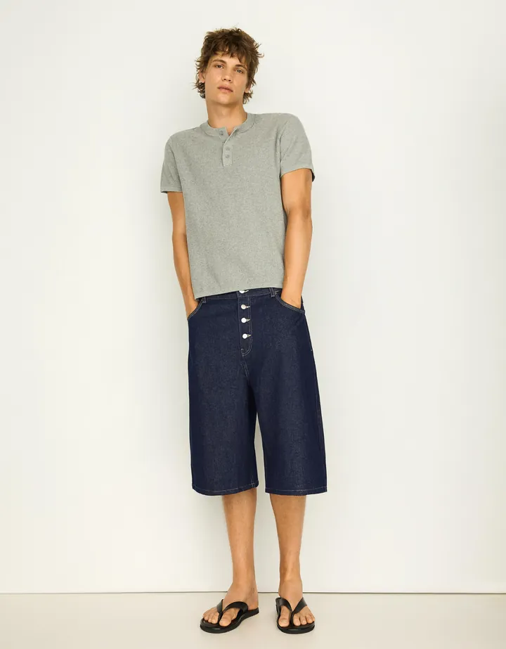 Bershka Bermuda Barrel Denim Hombre 32 Marino