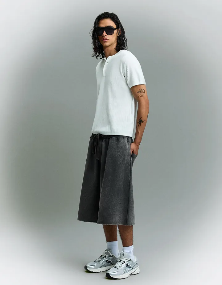 Bershka Bermuda Jogger Felpa Hombre L Gris