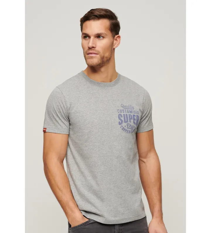 Superdry para hombre. M1011980A Camiseta con gráfico en el pecho Copper Label gris (M), Casual, Algodón, Manga corta