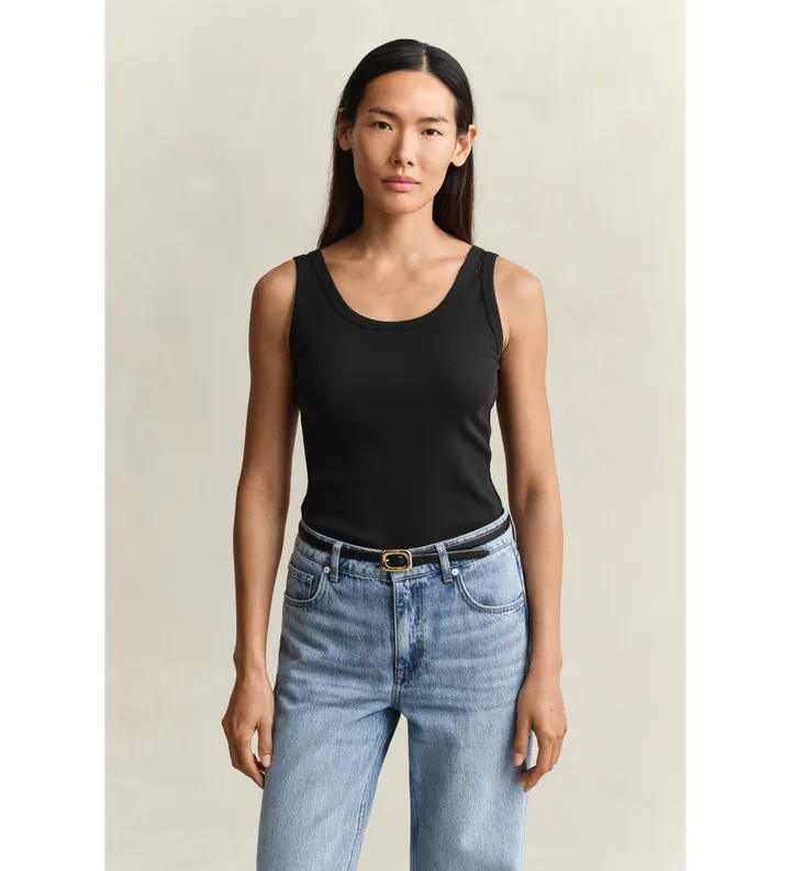 Gant para mujer. 4201409 Camiseta de tirantes acanalada negro (L), Casual, Algodón, Sin mangas / Tirantes