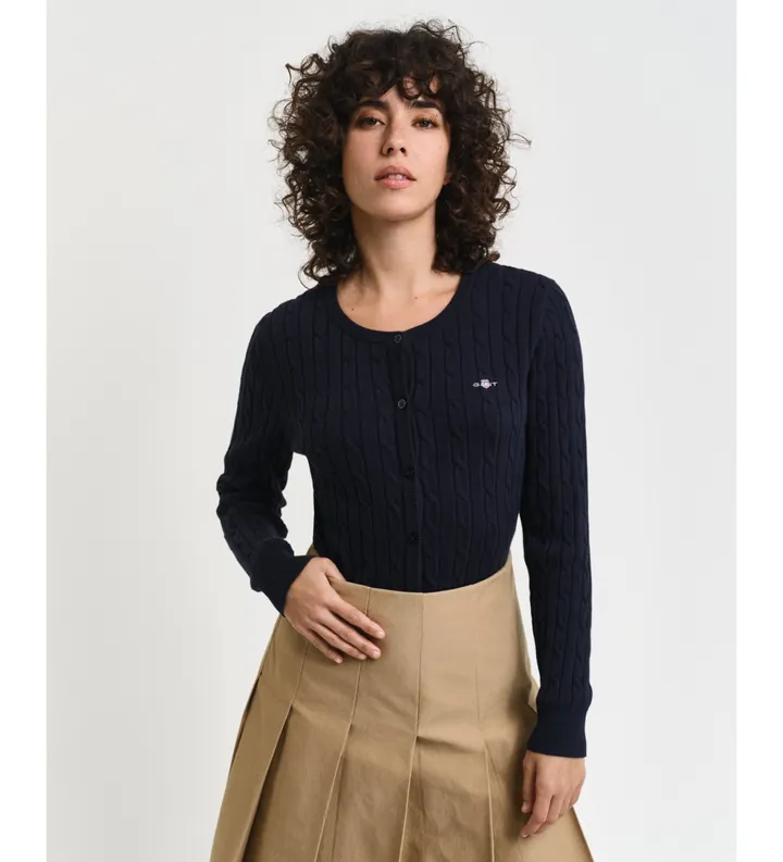 Gant para mujer. 4800103 Cárdigan De Punto De Ochos En Algodón Elástico marino (L), Casual, Manga larga