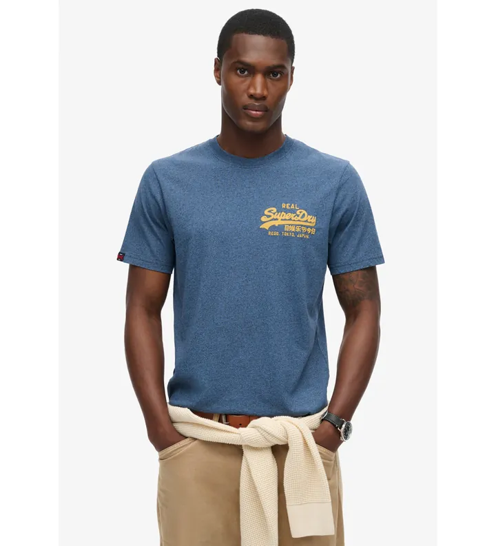 Superdry para hombre. M1012160A Camiseta clásica con logotipo Vintage azul (M), Casual, Algodón, Manga corta