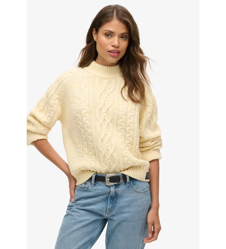 Superdry para mujer. W6110575A Jersey Cable Mock beige (L), Casual, Acrílico