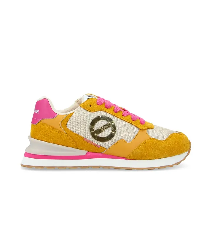 NO NAME para mujer. QNIPSK0 Zapatillas de piel y lona Tova Runner con suela ligera mostaza (37), Plano, Cordones, Casual