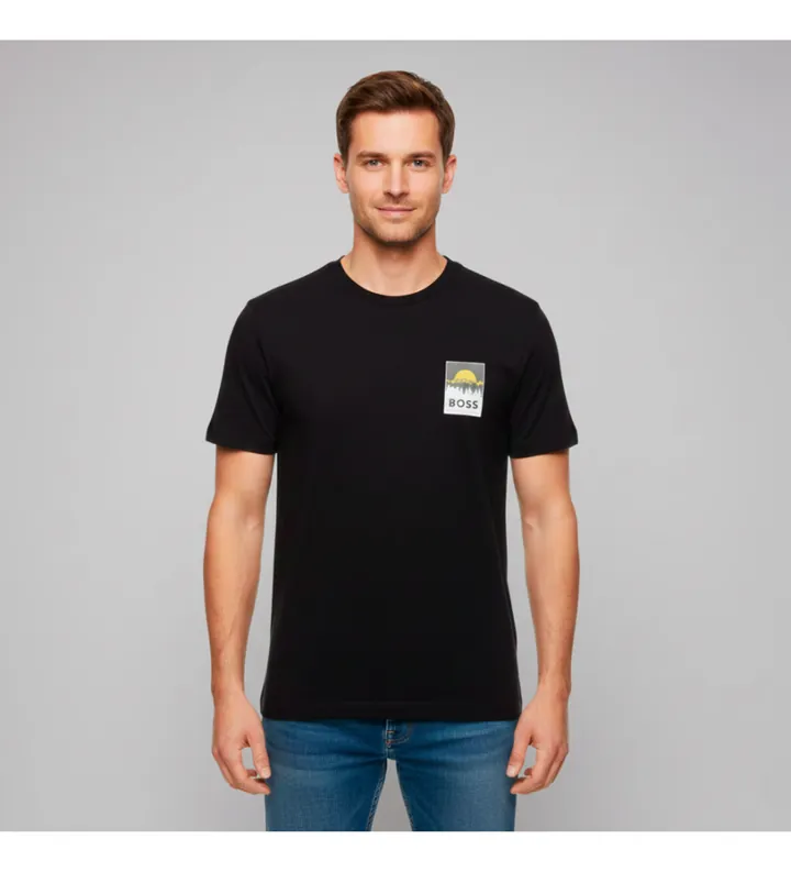 BOSS para hombre. 50556023 Camiseta Plain negro (L), Casual, Algodón, Manga corta