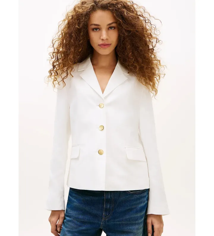 Tommy Hilfiger para mujer. WW0WW49335 Americana de corte slim con botones dorados blanco (34), Casual, Poliéster