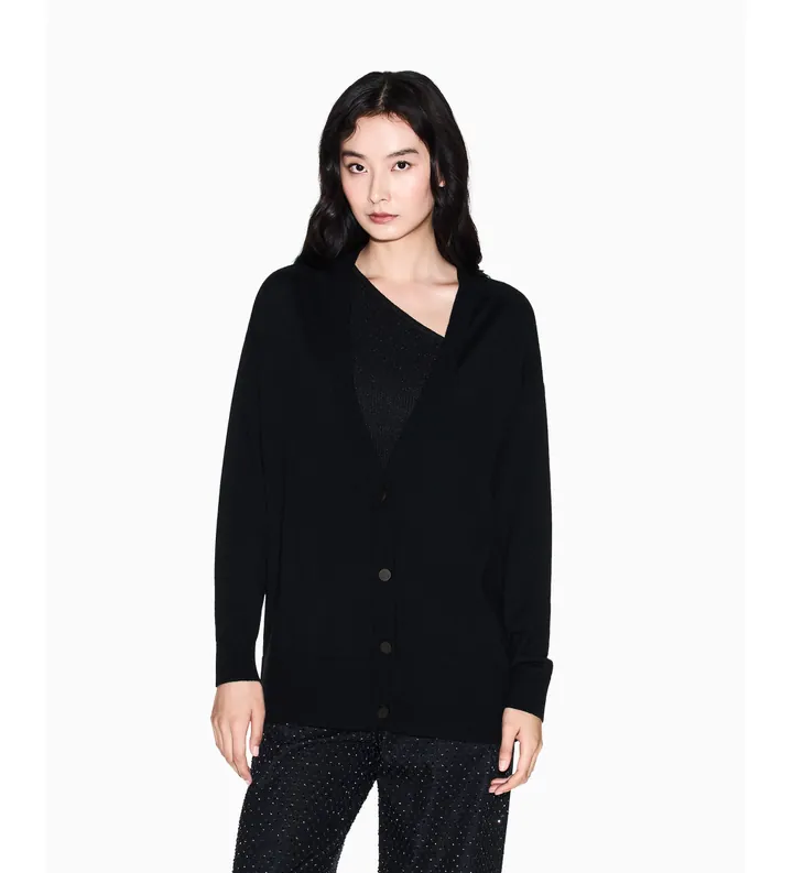 A|X Armani Exchange para mujer. XW001879AF11956UC001 Cárdigan Relaxed negro (L), Casual, Lana